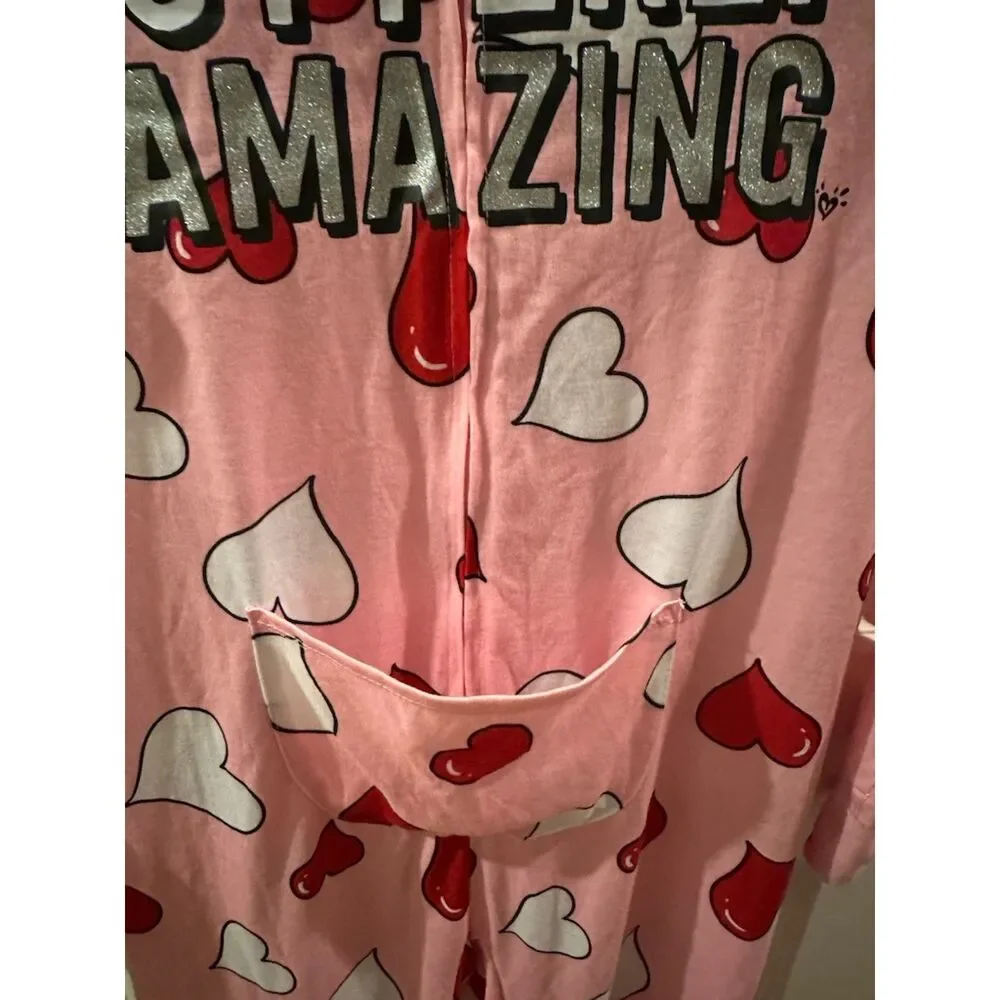 NWOT Justice Heart Print Girl Onesie Pajamas Size 12
